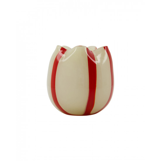 Tealight holder, HDGula, White/Red, Mouthblown, Handmade, Finish/Colour/Size may vary