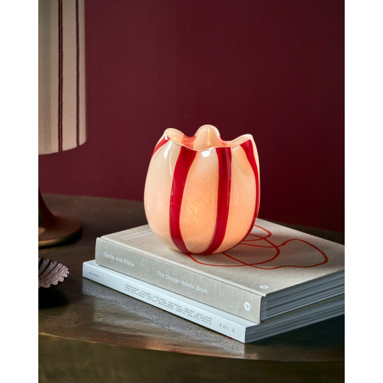 Tealight holder, HDGula, White/Red, Mouthblown, Handmade, Finish/Colour/Size may vary