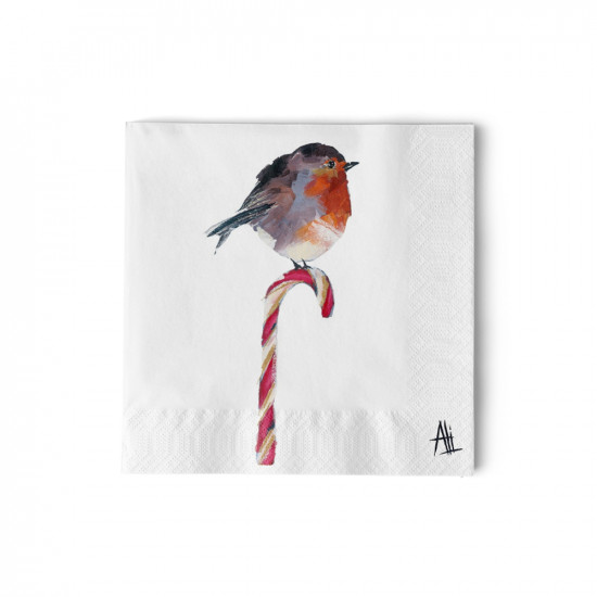 Candy Cane Robin Napkin 25x25