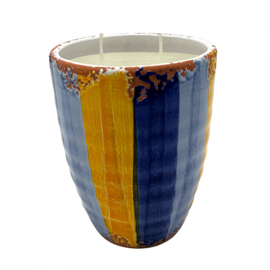 Keramieken Pot Met Kaars Trazos Blauw/Amber 17Cm Bergamot